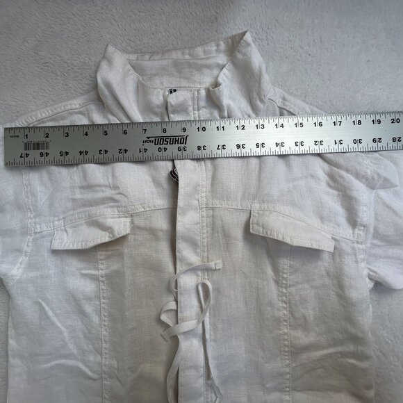 Michael Stars Womens Medium Linen Anorak Jacket Drawstring White Pockets Zip Up - Picture 6 of 9